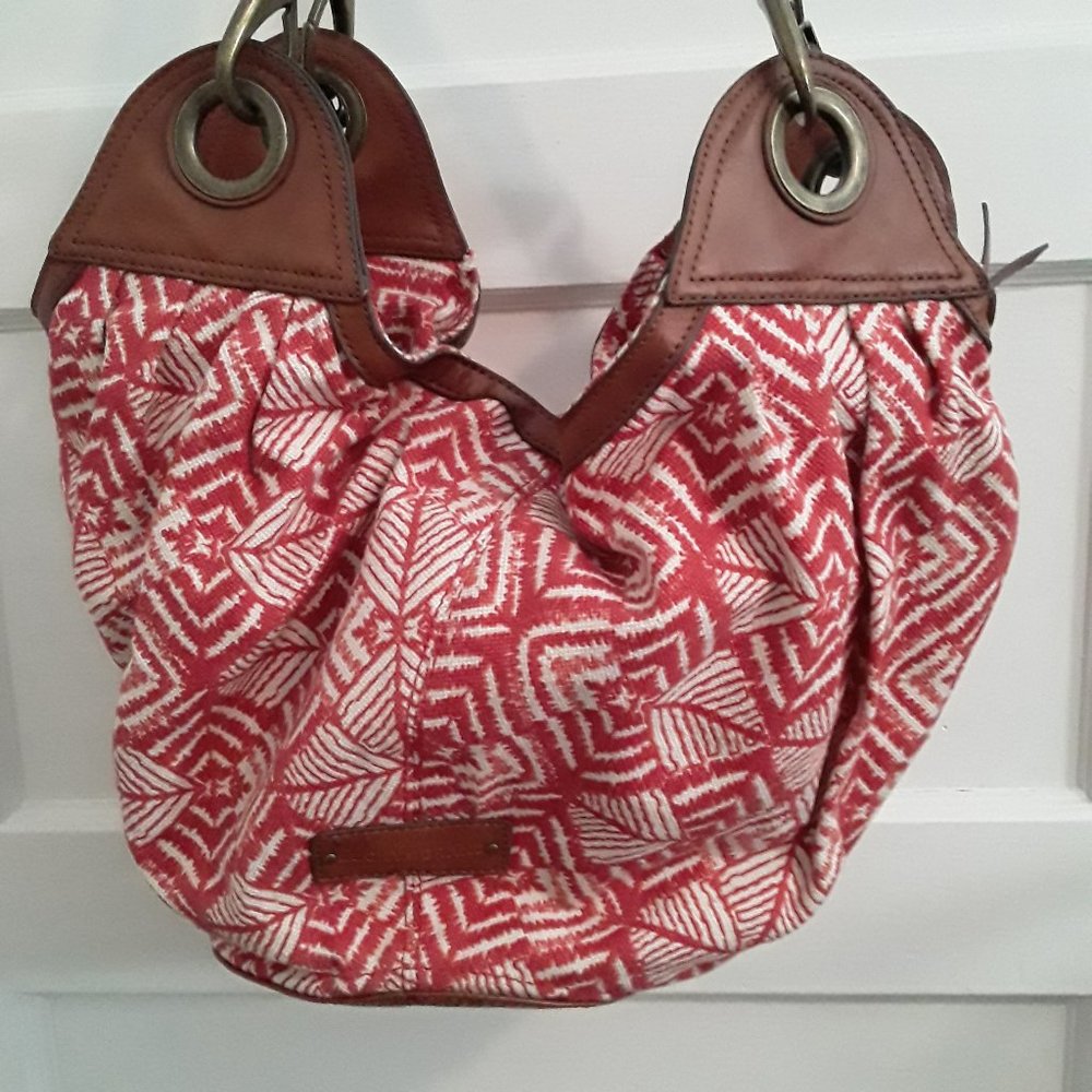 Lucky Brand Ikat Canvas Faux Leather Trim Hobo Bag